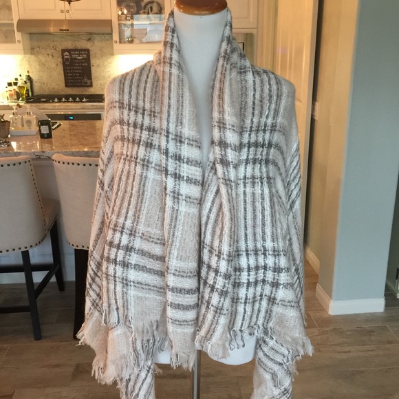 Accessories - Beige plaid blanket scarf wrap